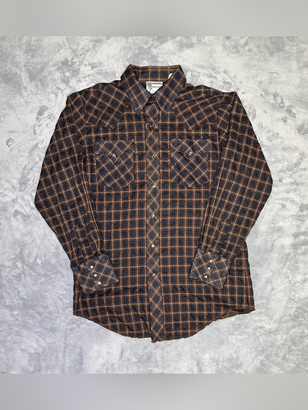 Klopman Mens Size 16-33 Pearl Snap Button Shirt Plaid Western Vintage Pockets